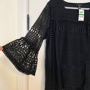 Alfani lace layered black blouse, Size Large